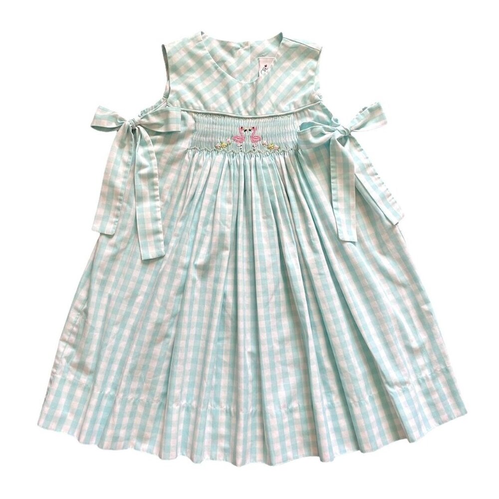Delaney Smocked Dress With Side Bows White Blue 5